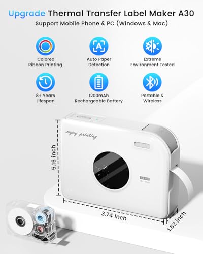 Wire Cable Industrial Label Maker, Heat Shrink Thermal Transfer Label Printer Portable Bluetooth Labeler with 0.47" Label, In/Outdoor Handheld Labeling Machine for Job Sites, APP Fast Create and Print