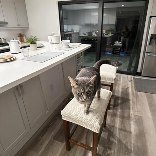 Image of Waterproof Bar Stool Covers Set of 2 Rectangle Beige Jacquard Stretchable Backless Barstool Seat Cover Counter Bar Stool Slipcovers Washable