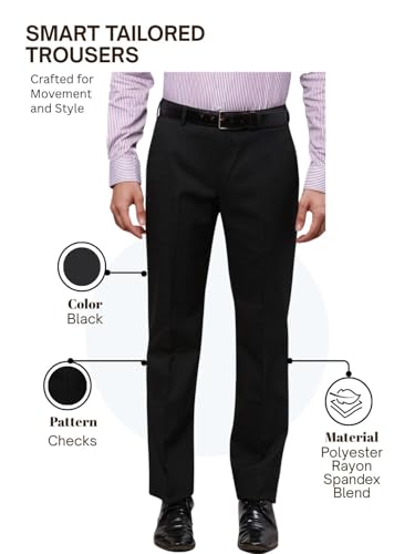 Image of Park Avenue Men's Smart Fit Mid Rise Poly Rayon Blend Checks Pattern Flat Front Formal Trouser