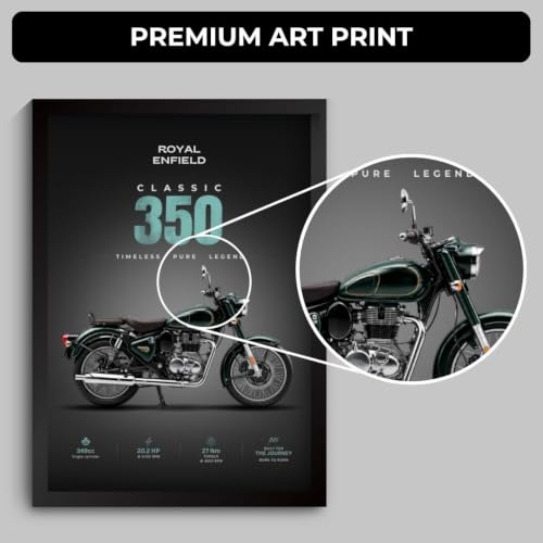 Image of RE Classic 350 Poster | Framed RE Classic 350 A4 Sized (31 x 23 cm) | Mr Clean Bike Poster for Wall, Gift for Boys, Bike Frames | Bikes Posters for Wall, Bedroom, Hostel, Study Room (F 196)