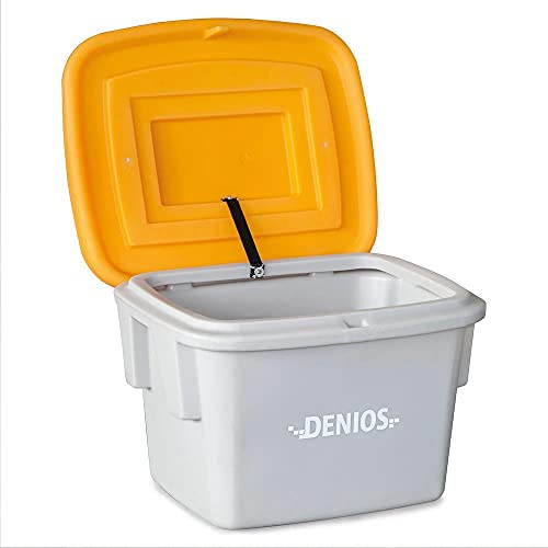 DENIOS Streugutbehälter I Made in Germany I Streugutbox aus Polyethylen grau/orange 60 Liter Volumen zum Lagern von Streusalz und Streugut