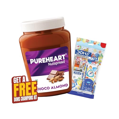 Image of PUREHEART Choco Almond Spread 350g with Free Stationery Kit | Creamy Chocolate Almond Spread | Healthy Breakfast Spread for Kids | Protein Rich Energy Spread for Bread Sandwich & Tiffin