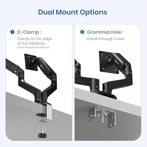 Image of Portronics Aerolift Duo Gas Spring Dual Monitor Arms, Desk Mount for 13-32 Inch Screens, VESA 75x75 & 100x100 mm, Full Motion Tilt /Swivel /Rotation, C-Clamp & Grommet Installation, Aluminium Build