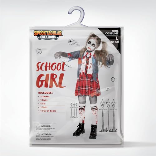 Spooktacular Creations Zombie Schoolgirl Costume, Girl Bloody Zombie Costume for Kids,Halloween, School, Event Party Dress Up