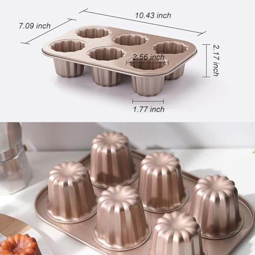 image for iToids 6-Cavity Canelé Pan Nonstick, Carbon Steel Canele Mold for Fre