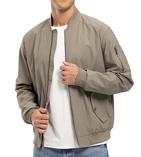 YSENTO Men's Bomber Jackets Windbreaker Lightweight Active Performance Track Running Jackets Khaki 3X