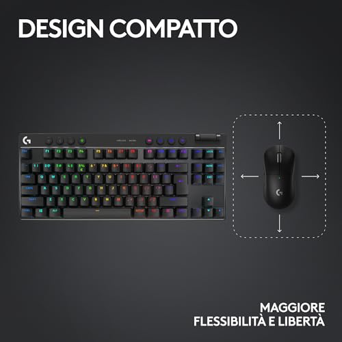 PRO X TKL LIGHTSPEED tastiera gaming wireless, design ultraportatile senza tastierino numerico, LIGHTSYNC RGB, tasti PBT, switch tattili (GX Brown), Italiano QWERTY, PC - Nero - Tastiera gaming - Immagine 7