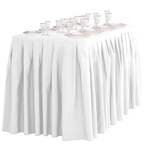 Linentablecloth 14 Ft. Accordion Pleat Polyester Table Skirt White #TOP2
