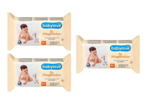 Babyl Babylove - Toallitas de limpieza con aceite de almendra, con extracto de salvia, sin alcohol, pack de 3 (3 x 80 toallitas)