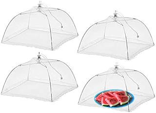 WISDOMWELL Pop-Up Mesh Food Covers Tent Umbrella 4 Pack Large 17 inch Reusable and Collapsible Screen Net Protectors for Outdoors Parties Picnics BBQs Keep Out Flies Bugs Mosquitoes