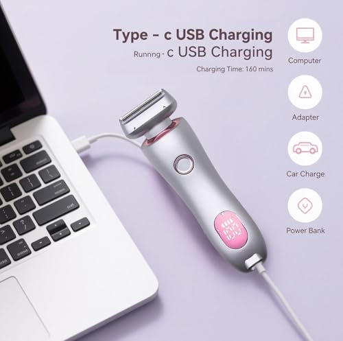 Image of Livora Electric Shaver for Women,Razor for Women,2 in 1 Wet & Dry Waterproof Electric Razors,Silk Glide Pro Shaver with Removable Head for Leg Arm Underarm Bikini Area,Purple