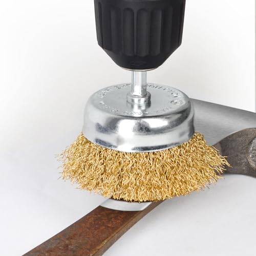 Gunpla HIPGCCJ 3 Inch Wire Cup Brush With 1/4 Inch Hex Shank Hardened Brass Steel Crimp Wheel Heavy Duty Wires Brushes thumb #3