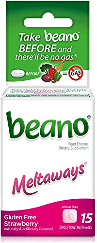 Beano Meltaways | Gas Prevention & Bloating Relief | Strawberry Flavor | 15 Count Each | Pack of 5