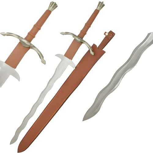 Medieval Warrior Custom Handmade Viking German Flamberge Sword with Leather Sheath