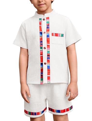 Image of ABAFIP Baby Boys Mexican Outfit Toddler Short Sleeve Shirts Shorts Traditional Fiesta Clothes set