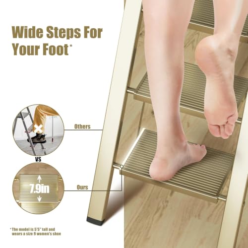 Image of SOLADDER 6 Step Ladder, Folding Step Stool, Lightweight Stepladder, Gold