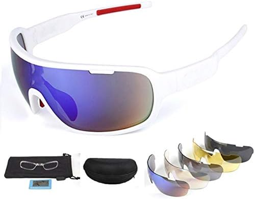 Lorsoul Polarized Sports Sunglasses UV400 With 5 Interchangeable Lenes for Men Women Cycling Running Driving Fishing Golf Baseball Glasses (White)