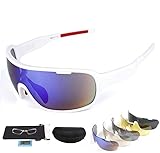 Lorsoul Polarized Sports Sunglasses UV400 With 5 Interchangeable Lenes for Men Women Cycling Running Driving Fishing Golf Baseball Glasses (White)
