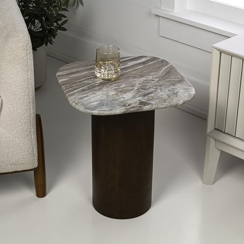 JONATHAN Y Milos Natural White Marble Square Top End Table with Walnut Wood Cylinder Pedestal Base, 18" Modern Side Table for Living Room, Bedroom, and Small Spaces END5004A by JONATHAN Y - Image 2