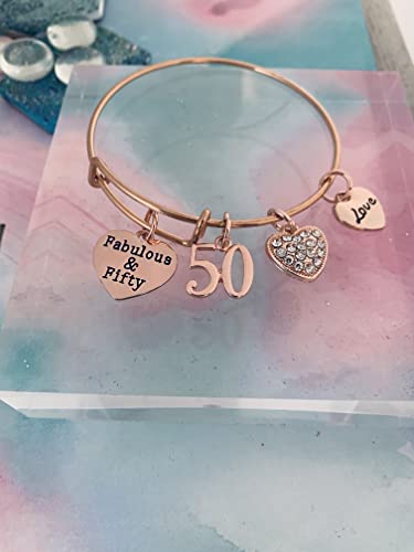 Infinity Collection 50Th Birthday Gifts For Women, 50Th Birthday Expandable Charm Bracelet, Fabulous And Fifty Bracelet, Perfect 50Th Birthday Gift Idea For Her #TOP5