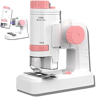 AiNinXun Portable Children Microscope Handheld Pocket Kids Microscope Boys Girls Science Gift 200x Monocular Microscope with Led Light Deatchable Microscope with Base for Student Beginners Observation