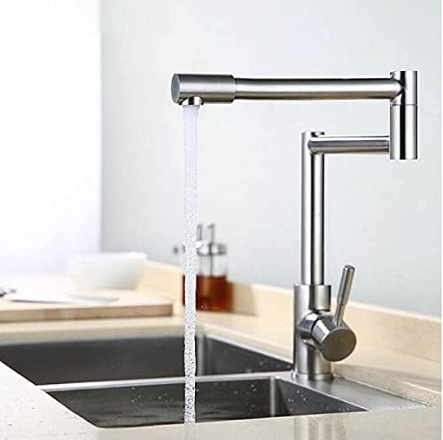 Kitchen Faucet Hot & Cold Single Lever and Foldable Swivel Brushed Nickel Mixer, Water Handle Sink Tap Faucets