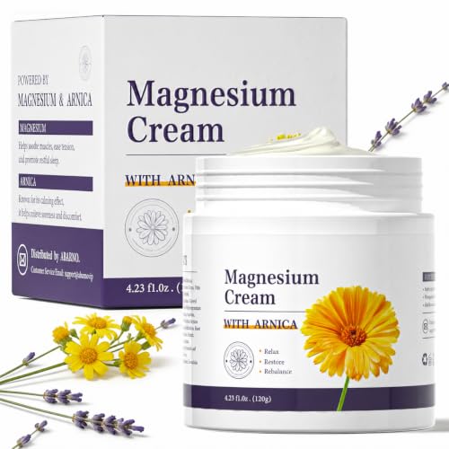 Brynsolara Magnesium Cream with Arnica, Total Relief for Back, Legs & Feet, Non-Greasy Feel, 4.23 fl oz (120g)