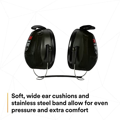 Image of 3M PELTOR Hearing Protection Optime 101 Earmuffs, Unisex-Adult, Behind the Head, H7B, 25 dB NRR, Adjustable Earcups, E-A-Rfit Compatible, Stainless Steel, Pack of 1, Black /Red