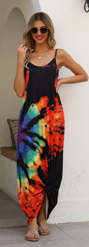 Image of Supnier Women's Summer Maxi Dress Casual V-Neck Sleeveless Bohemian Spaghetti Strap Floral Long Maxi Dress with Pockets