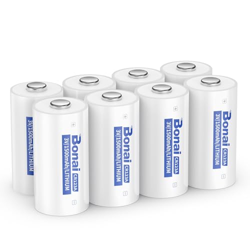 BONAI CR123A Pilas de Litio 3V 8 Piezas Batería de Alta Capacidad 123A 123 C123, Poder Duradero, Adecuada para Linternas, Cámaras, Juguetes, Micrófonos(No Recargables)