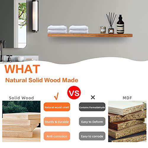 1 Pack 36" Solid Cedar Wood Floating Shelves, Brushed Finish, Wall Mounted For Home Living Room Bathroom #TOP3