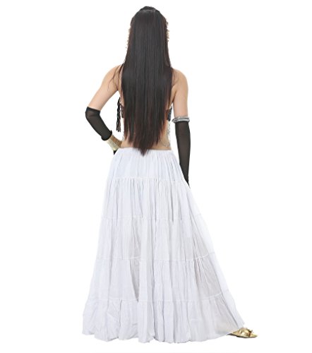 Astage Woman Belly Dance Full Circle Maxi Trible Skirts Linen Bohe Dress White #TOP1