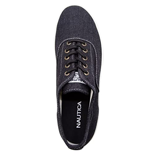 Nautica Men's Lace-Up Material Boat Shoe, Casual Loafer, Fashion Sneaker, Low Top Active-Landen-Black Denim-10 #TOP3