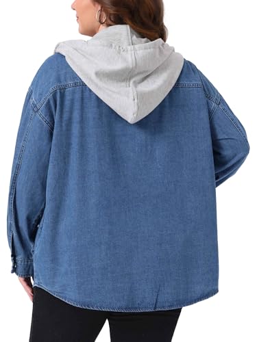 Agnes Orinda Plus Size Denim Jackets for Women Hoodies Long Sleeve Button Down Jean Jacket with Hood Western Outfit4