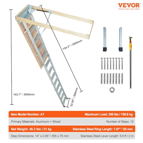 Vevor ZDKKSGLT-LHJ350B12FT Attic Ladder Foldable thumb #6