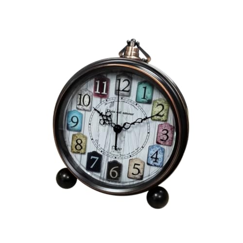 Happyyami レトロデザイン丸型目覚まし時計 小型静音アナログ 学生用実用的アメリカンスル 古色ホームデコレーション