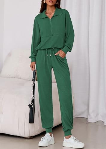 PRETTYGARDEN Women's Fall 2 Piece Lounge Sets Zip Up Sweatshirt Jogger Pants Sweat Track Suits Travel Outfit Winter Clothing