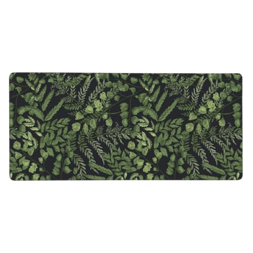 Tapis de souris grand format 40 x 90 cm antidérapant avec motif fougère verte