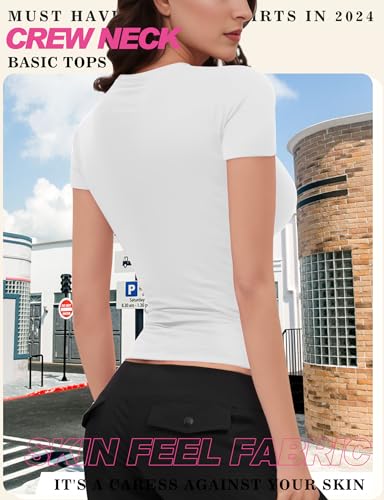 Womens Basic Short Sleeve Crew Neck T Shirt Slim Fit Tees Summer 2025 Y2k Going Out Fitted Top Cute Tight Shirts2