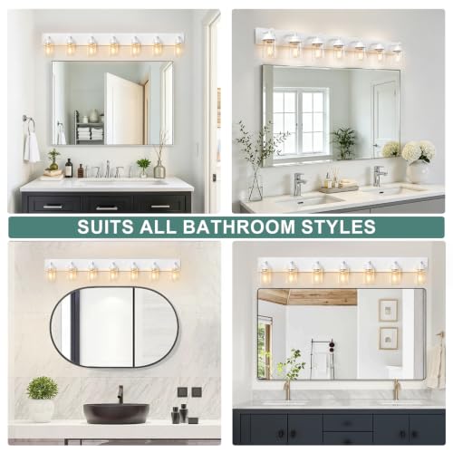 Image of IZORRO Bathroom Light Fixture White, Clear Glass Shade 52-Inch 7-Light