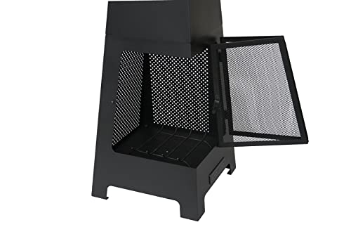 Black + Decker Steel Woodburning Pyramid Chiminea Outdoor Fireplace Hinged Mesh Screen Panel Doors Black Powder Coated Steel Fire Pit Over 4 Ft Tall Includes Poker #TOP4