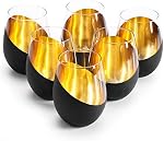 MyGift Modern Matte Black and Gold Tilted Design Stemless Wine Glasses Tumblers - 18 oz, Set of 6