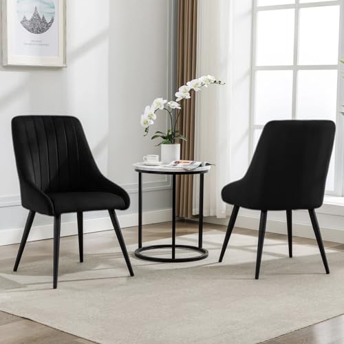 Image of Finch Fox Morris Velvet Dining Chair for Living Room, Bedroom, Home Office with Black Metal Legs in Black Color