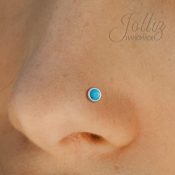Silver Turquoise Nose Stud - 22G Sterling Silver Jewelry Nose Piercing - Jewelry L Shaped Nose Rings - Nose Stud - Nose Jewelry Piercing - Image 3