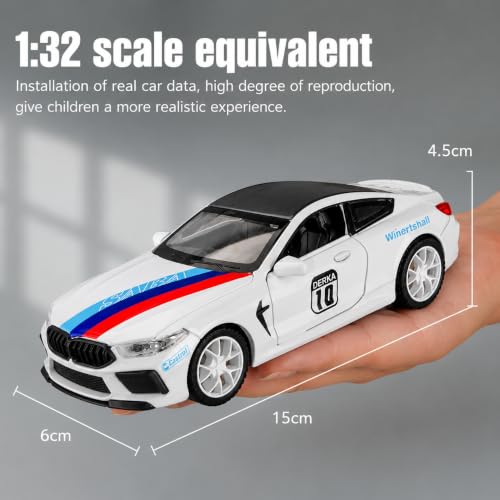 Image of Invite 1:32 Scale B.M.W M8 GT Sport Die-Cast Metal Toy Car with Opening Doors, Hood & Trunk, Sound & Light Effects, Pull-Back Action, Alloy Collectible Model Car for Kids & Adults (White)