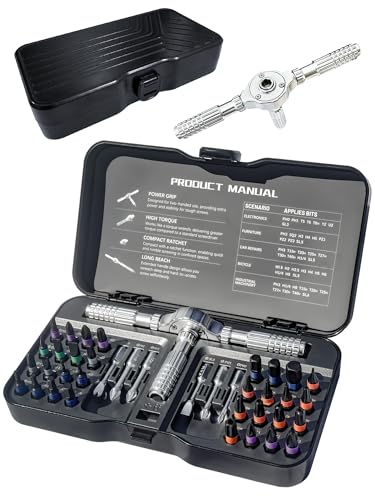 Ensemble de tournevis à cliquet 40 en 1 S2 en alliage d'acier avec poignée amovible en T, outil de réparation magnétique multi-embouts pour électronique, PC, lunettes, montre
