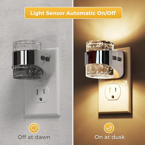 Image of L LOHAS LED Night Light, 2 Pack 3000K Bubble Night Lights Plug into Wall, Acrylic Night Lights with Light Sensor, Adjustable Brightness,Plug in Nightlights for Rooms Bathroom Hallway