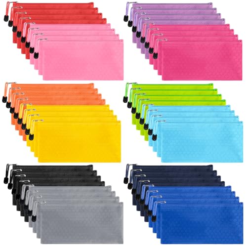 EOOUT 48pcs Pencil Case Zipper Pouch, Bill Size Pencil Storage, Small Pencil Organizing, Waterproof Bags for Office Supplies, Travel Accessories in 12 Colors