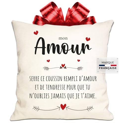 Hearthug® Housse de Coussin Amour | Message Touchant pour Votre Partenaire | Taie en Lin de Haute Qualité | 45 x 45 cm | Cadeau Romantique Saint Valentin,...