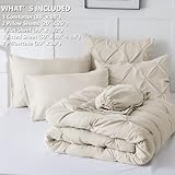 CozyLux Queen Comforter Set Beige, 7 Pieces Pintuck Bed in A Bag, Premium Beige Comforter Queen Size, Pinch Pleat Bedding Sets with Comforter, Sheets, Pillowcases & Shams - Image 7